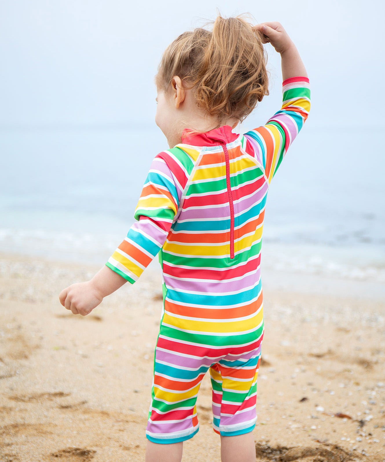 Frugi green and stripe sun safe suit daisy design 