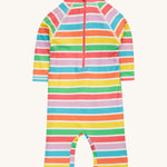 Frugi green and stripe sun safe suit daisy back detail