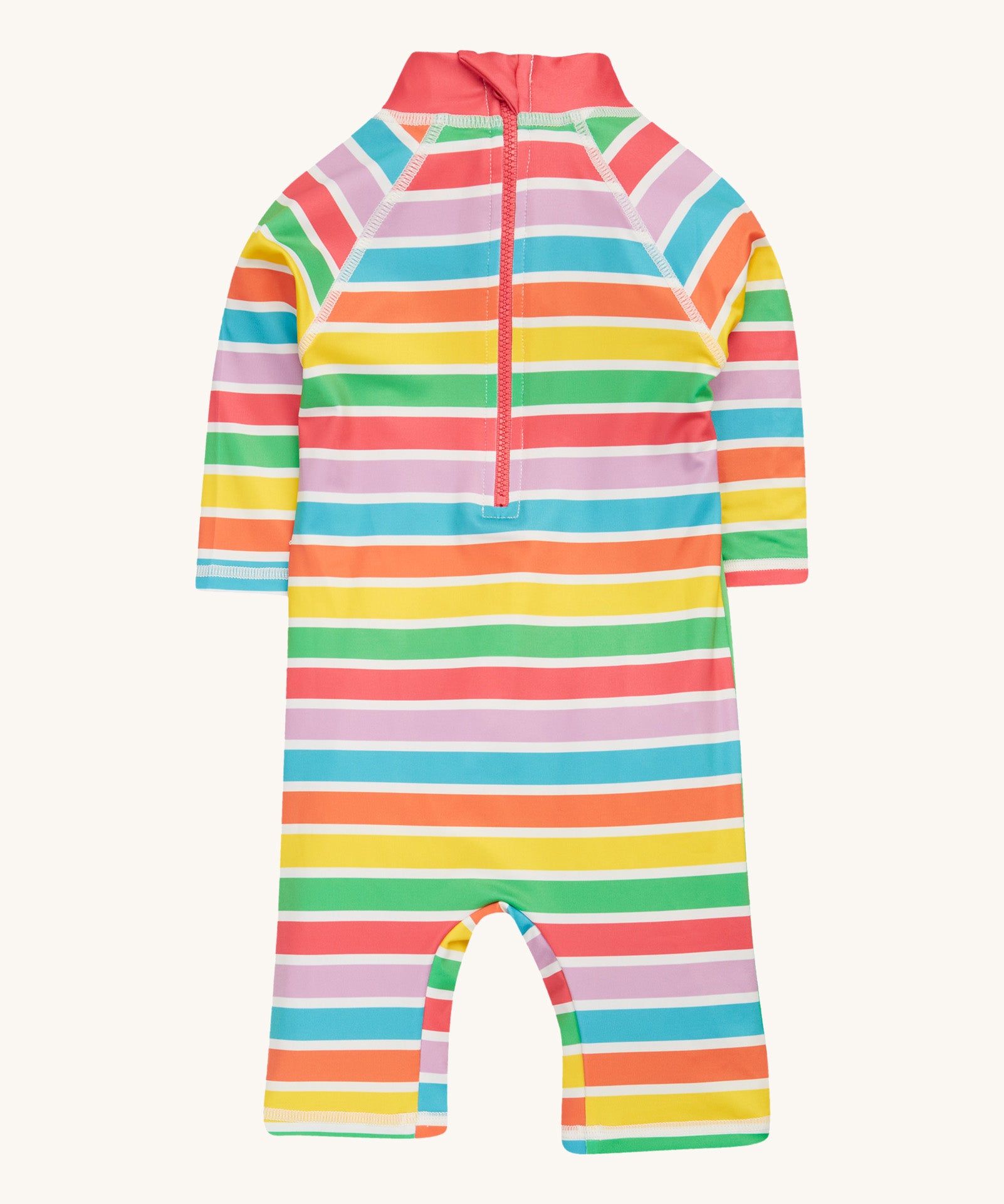 Frugi green and stripe sun safe suit daisy back detail