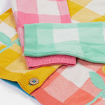 Frugi multicoloured check cardigan daisy design cuff detail