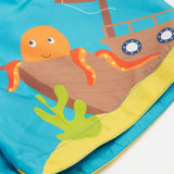 Frugi blue swim shorts deep dea diver hem detail