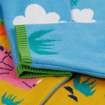 Frugi blue knitted cardigan dino cuff detail