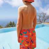 Frugi orange board shorts dino design 