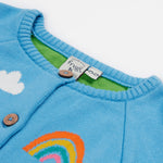 Frugi blue knitted cardigan dino neck detail