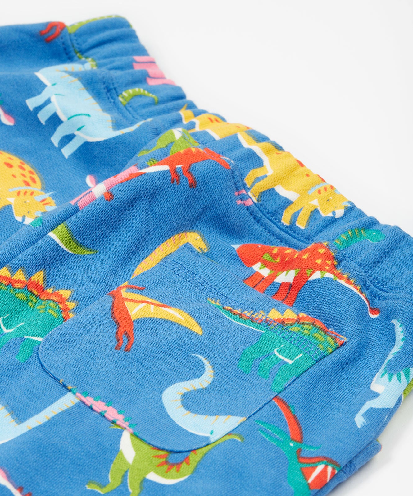 Frugi blue joggers dino roar back pocket detail