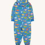 Frugi blue snuggle suit dino roar back detail