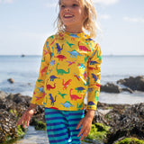 Frugi yellow, blue stripe sun safe dino roar design 