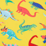 Frugi yellow, blue stripe sun safe dino roar print detail