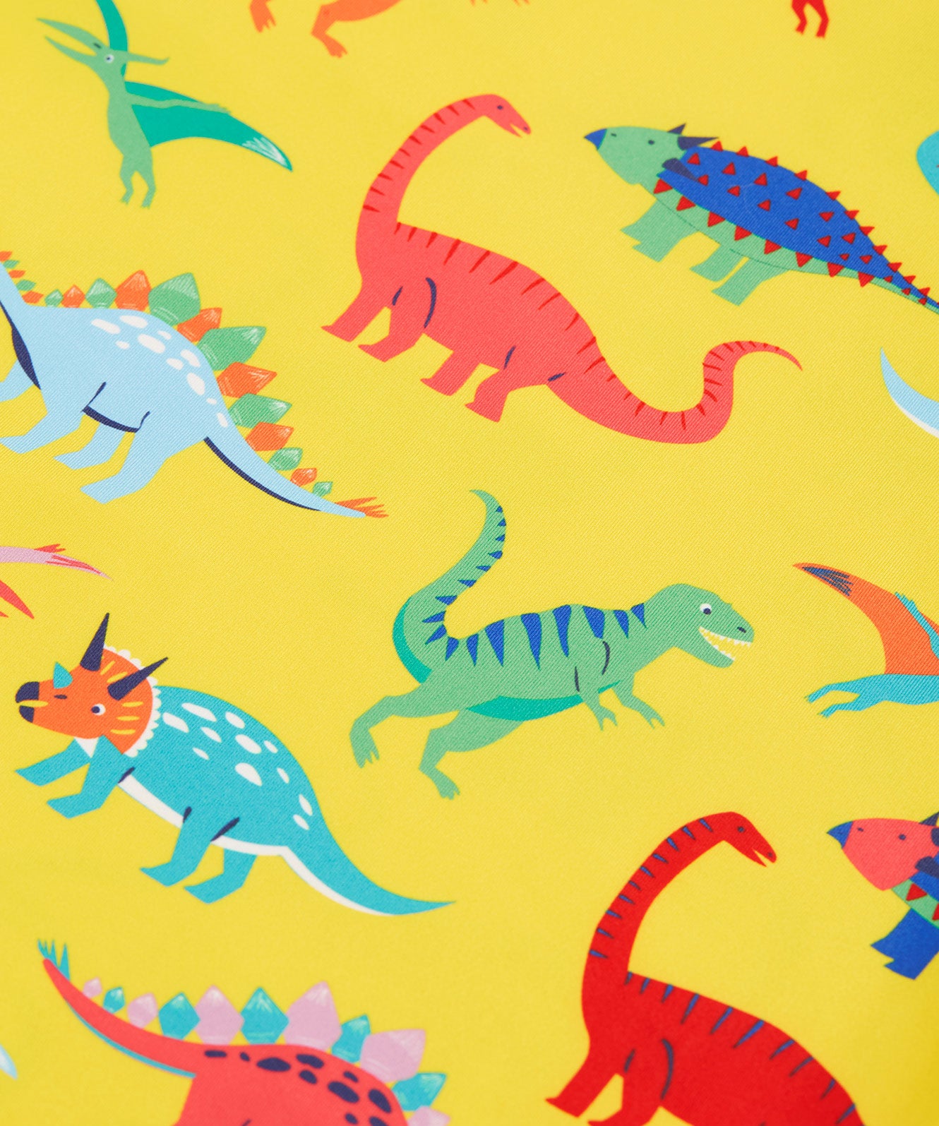 Frugi yellow, blue stripe sun safe dino roar print detail