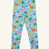 Frugi blue leggings dinoland design on a cream background