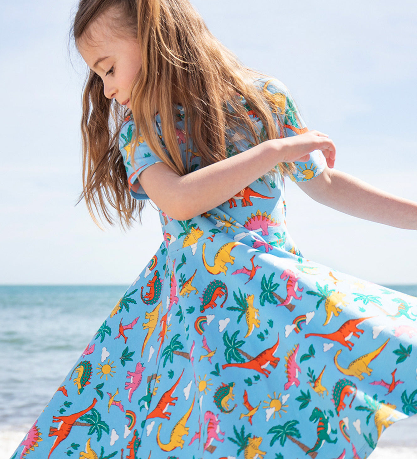 Frugi blue skater dress dinoland desig