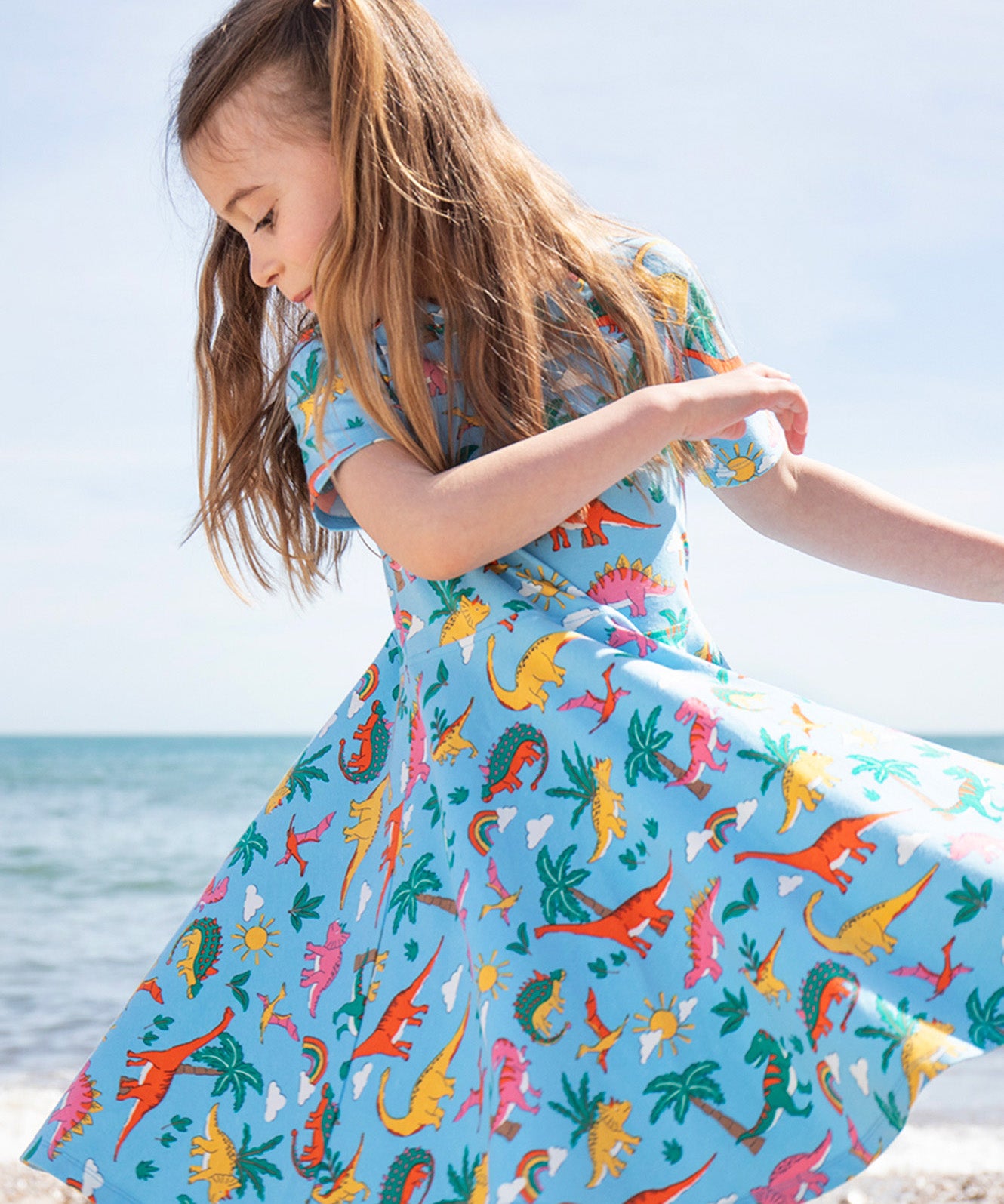 Frugi blue skater dress dinoland desig