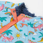 Frugi blue snuggle fleece dinoland neck detail