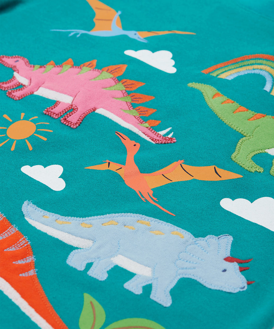 Frugi green adventure long sleeve top dinosaur print detail