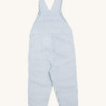 Frugi blue stripe dungarees rainbow design back detail