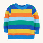 Frugi jumper bold and bright stripe design on a cream background