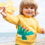 Frugi yellow easy on jumper dino design