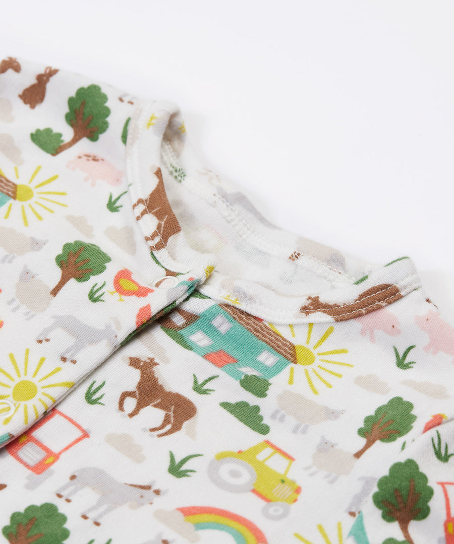 Frugi white baby grow farm life neck detail