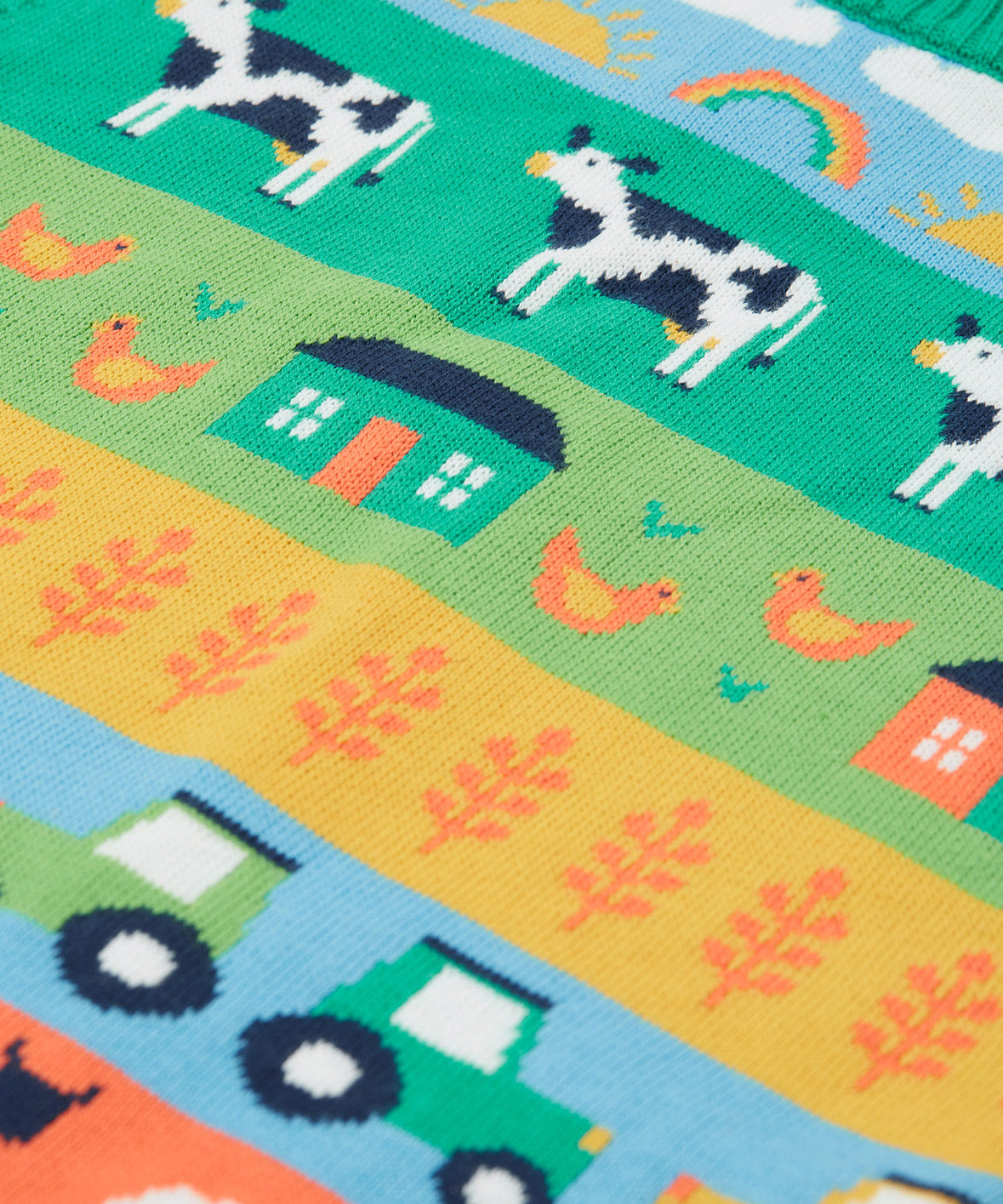 Frugi multicoloured stripe knitted tank top farm life design print detail