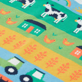 Frugi multicoloured stripe knitted tank top farm life design print detail