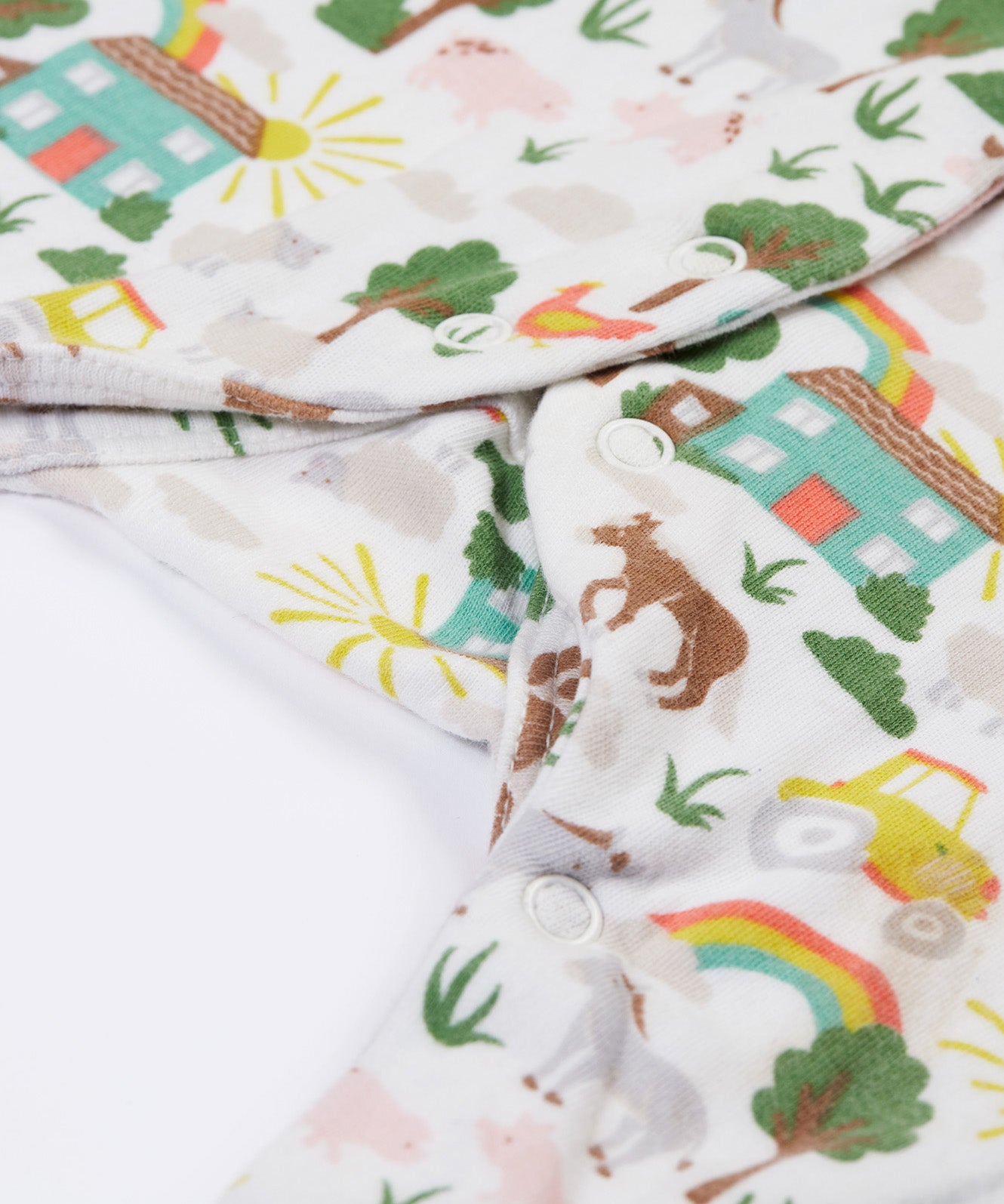 Frugi white baby grow farm life leg detail