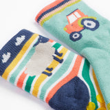 Frugi 2 pack grippy socks tractor and sheep cuff detail