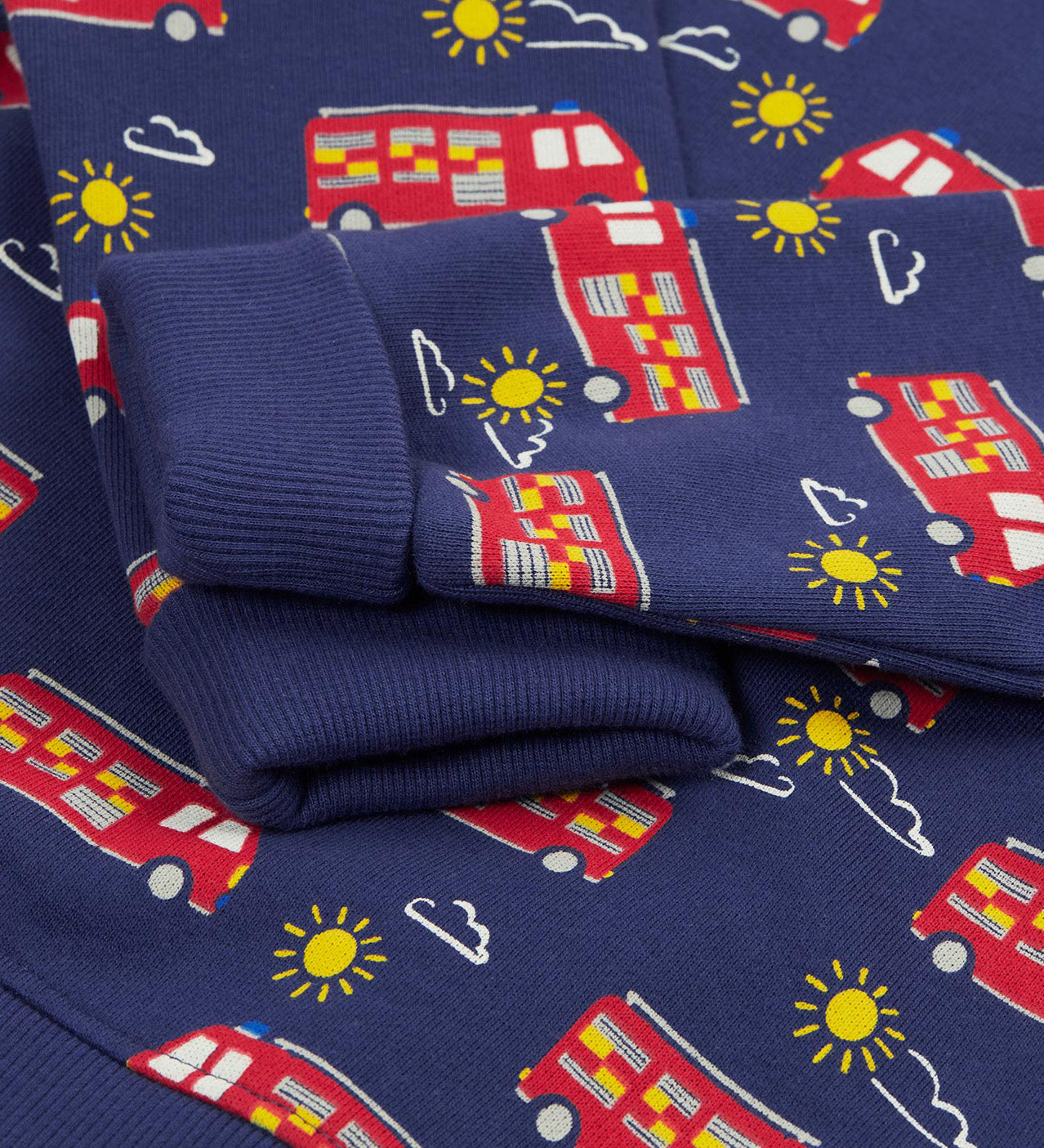 Frugi navy jumper fire engine cuff design