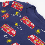 Frugi navy jumper fire engine neck detail