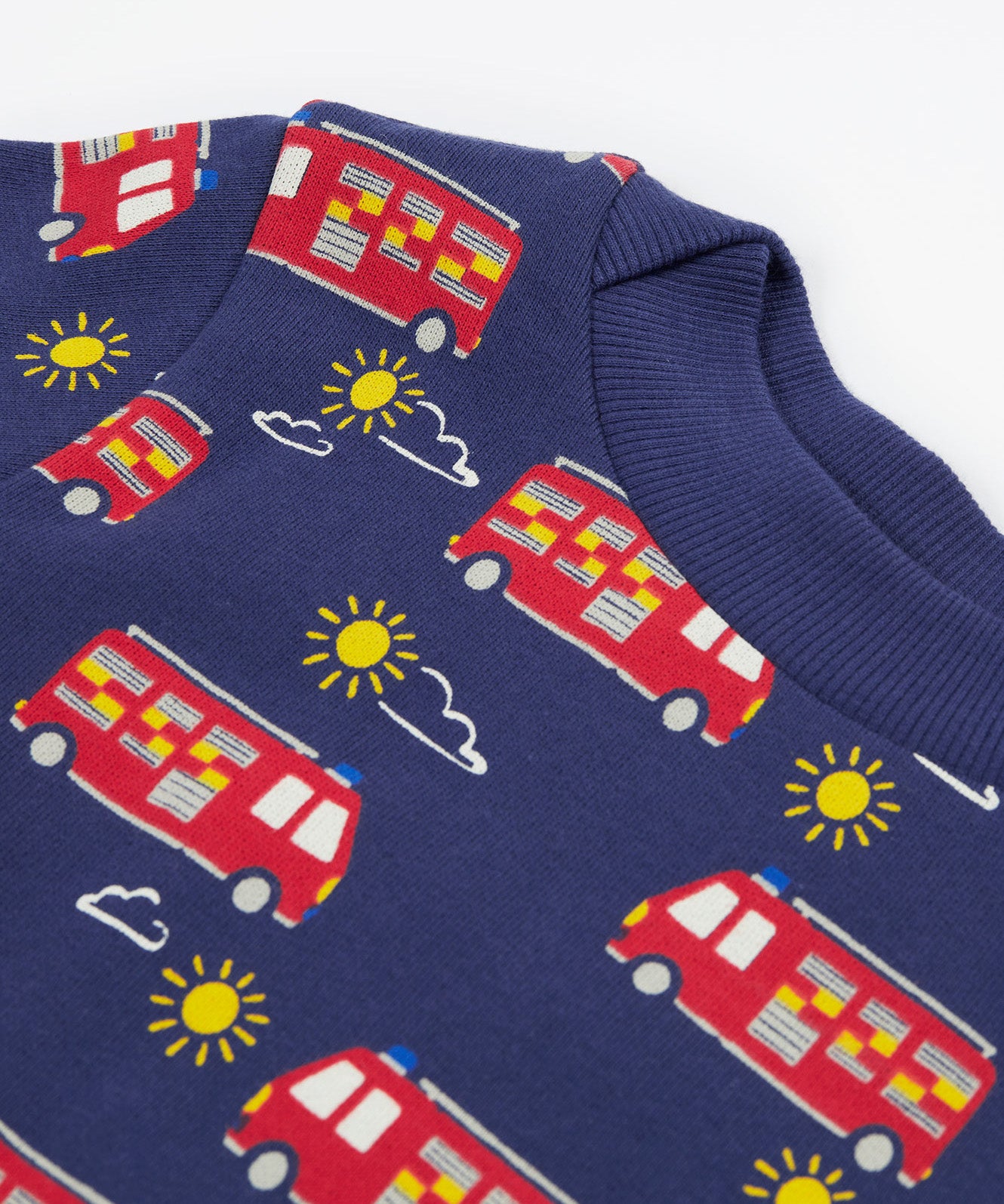 Frugi navy jumper fire engine neck detail