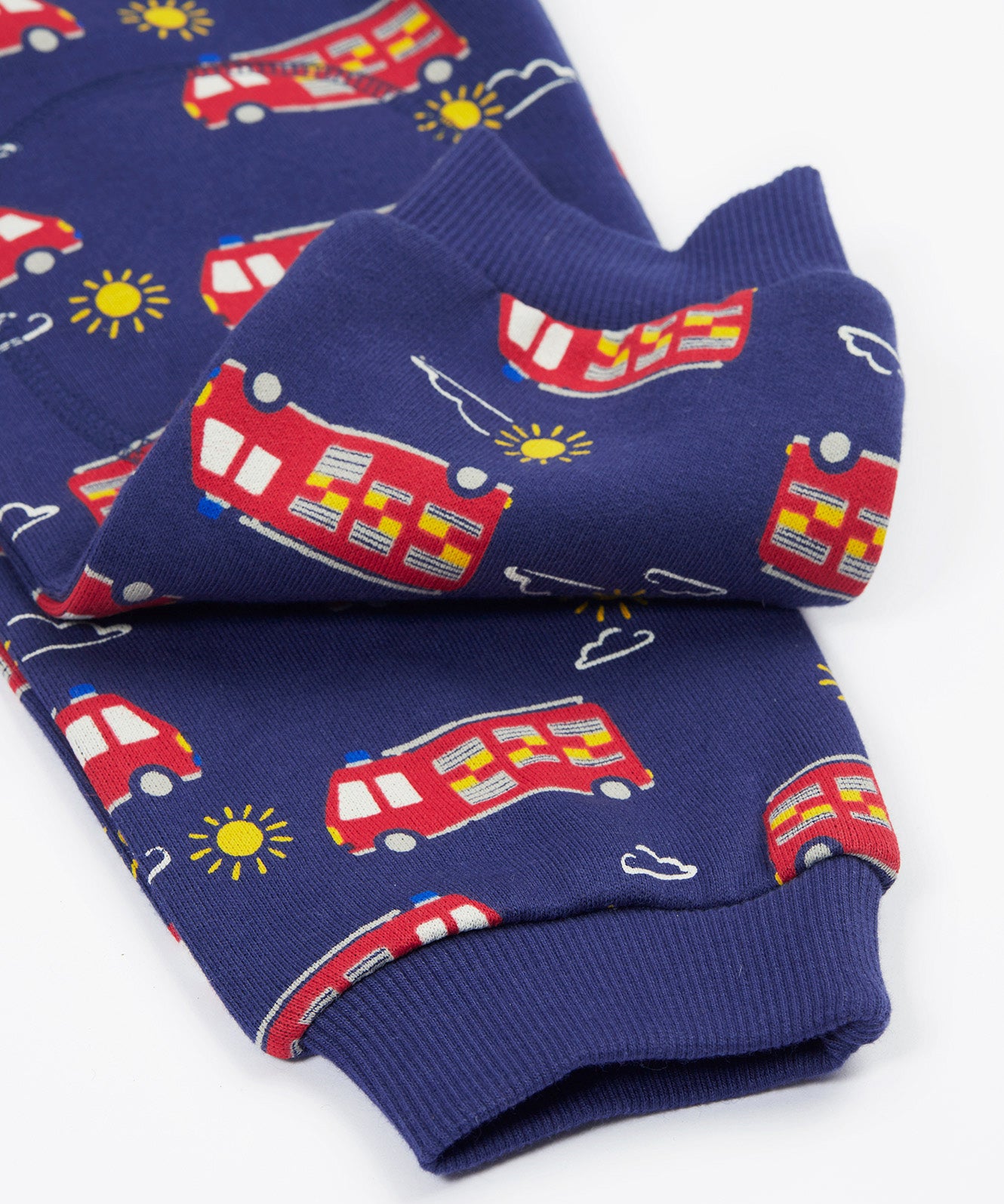 Frugi navy snuggle crawlers fire engine cuff detail