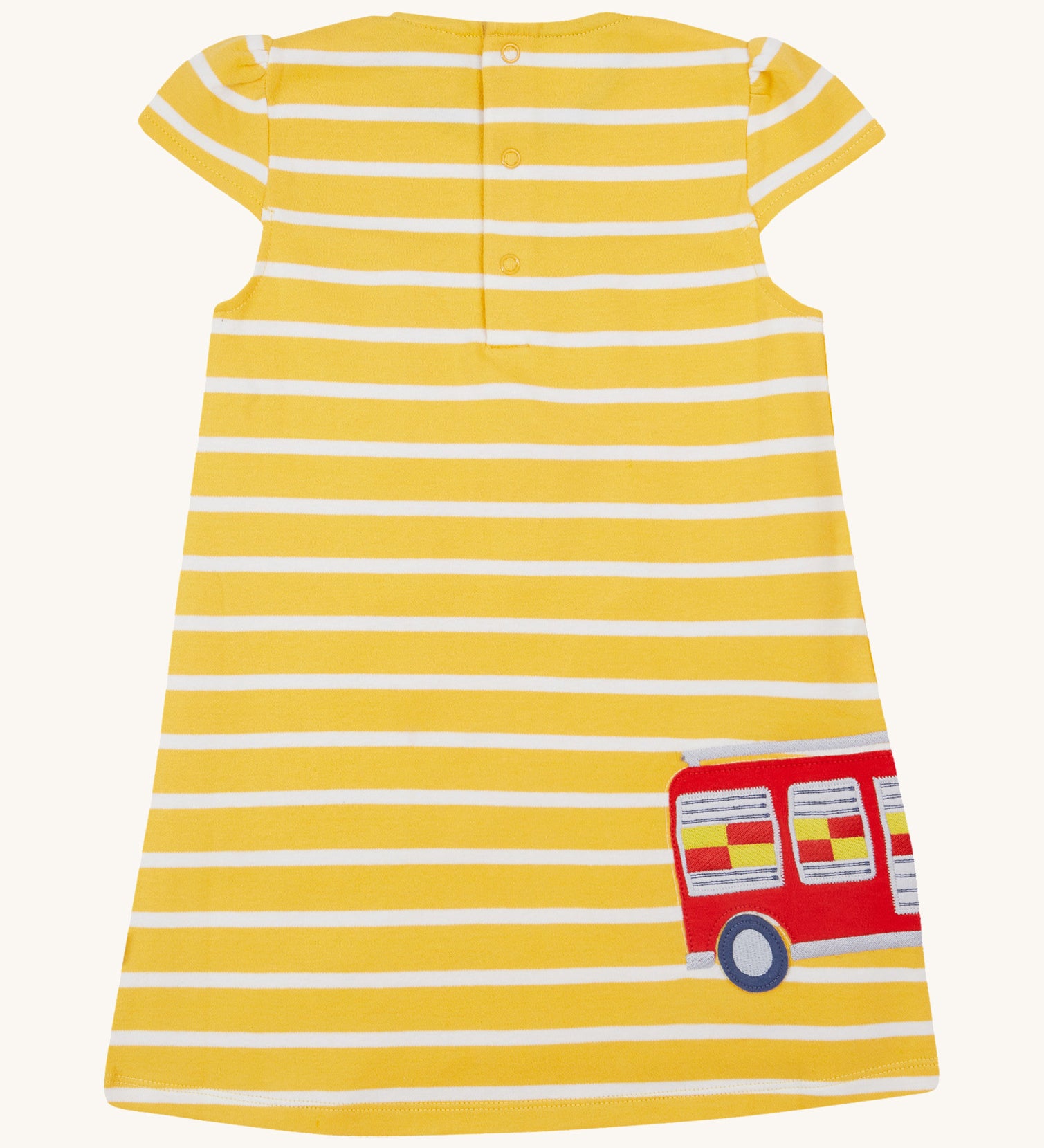 Frugi yellow striped dress fire engine design back detail