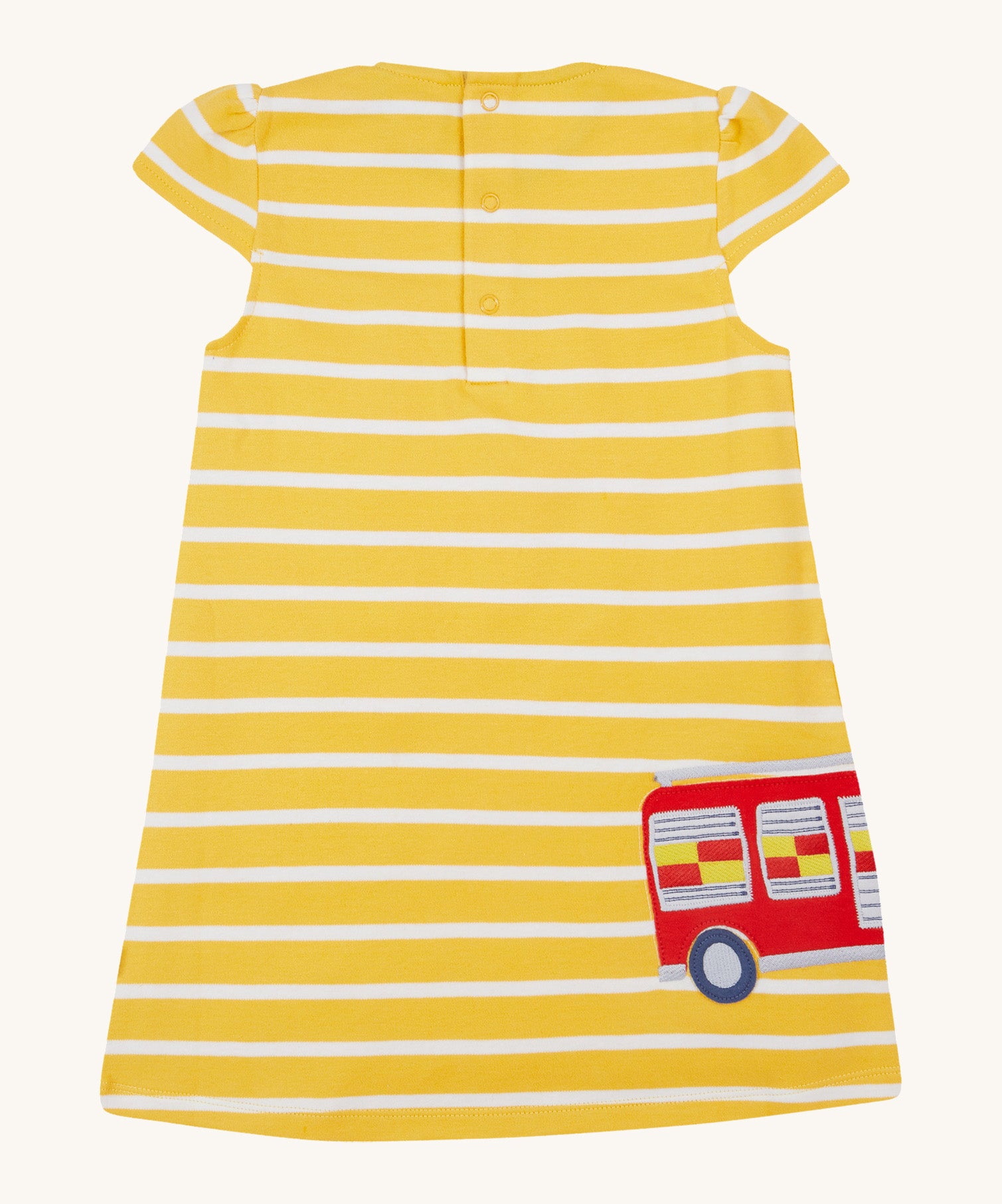 Frugi yellow striped dress fire engine design back detail