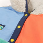 Frugi hooded fleece multicoloured block design front popper detail