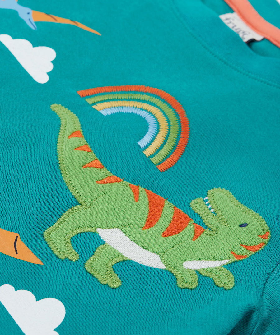 Frugi green adventure long sleeve top dinosaur detail