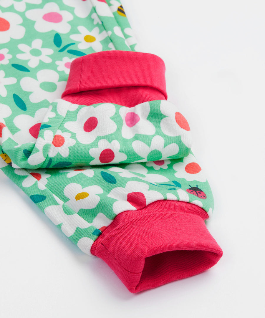 Frugi green parsnip dungarees busy bugs cuff detail