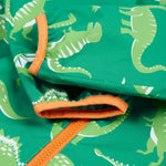 Frugi green rain jacket dino roar cuff detail