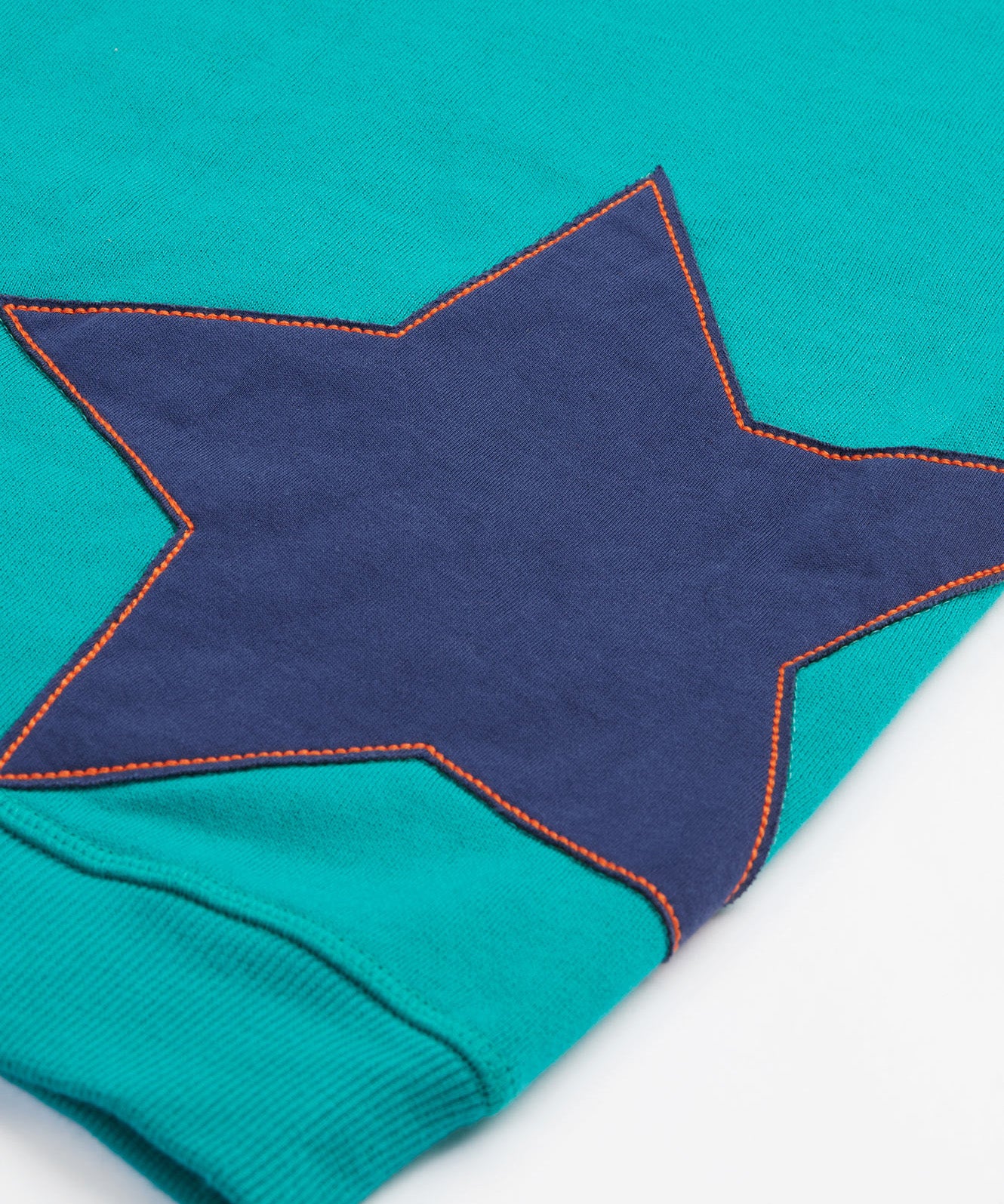 Frugi kids hoodie in a green colour and mulitcoloured block design star patch detail