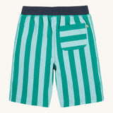 Frugi shorts in green stripes back pocket detail