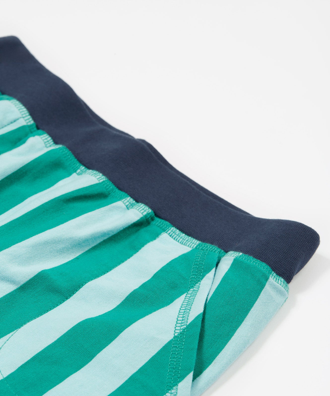 Frugi shorts in green stripes waist detail