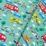 Frugi green pyjama set to the rescue print detail