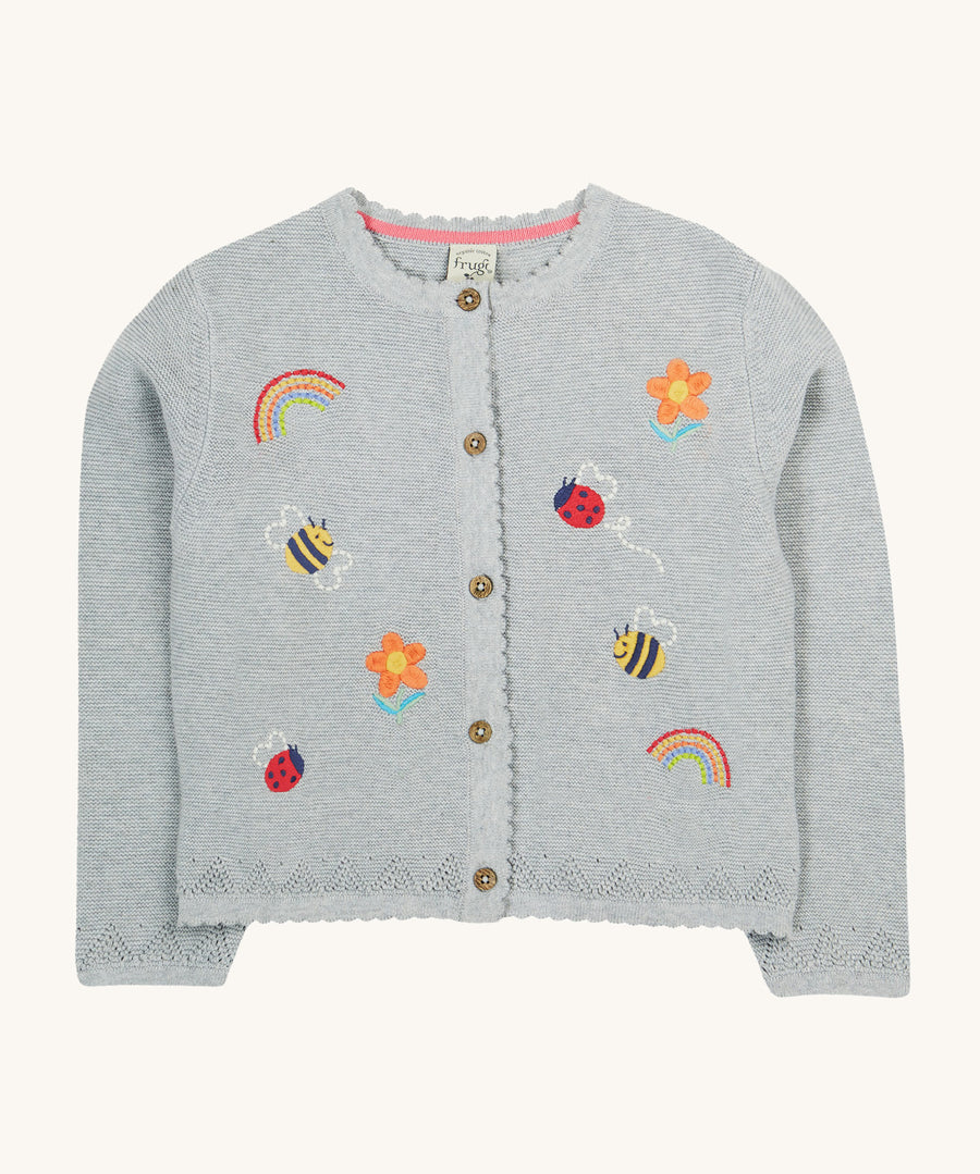 Frugi grey embroidered cardigan flowers design