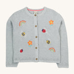 Frugi grey embroidered cardigan flowers design