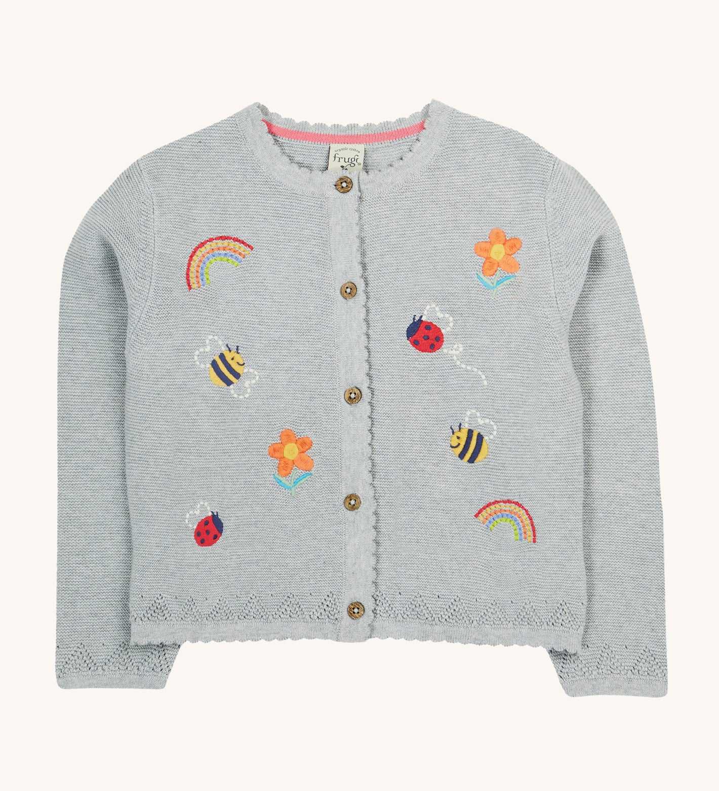 Frugi grey embroidered cardigan flowers design