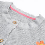 Frugi grey embroidered cardigan flowers neck detail