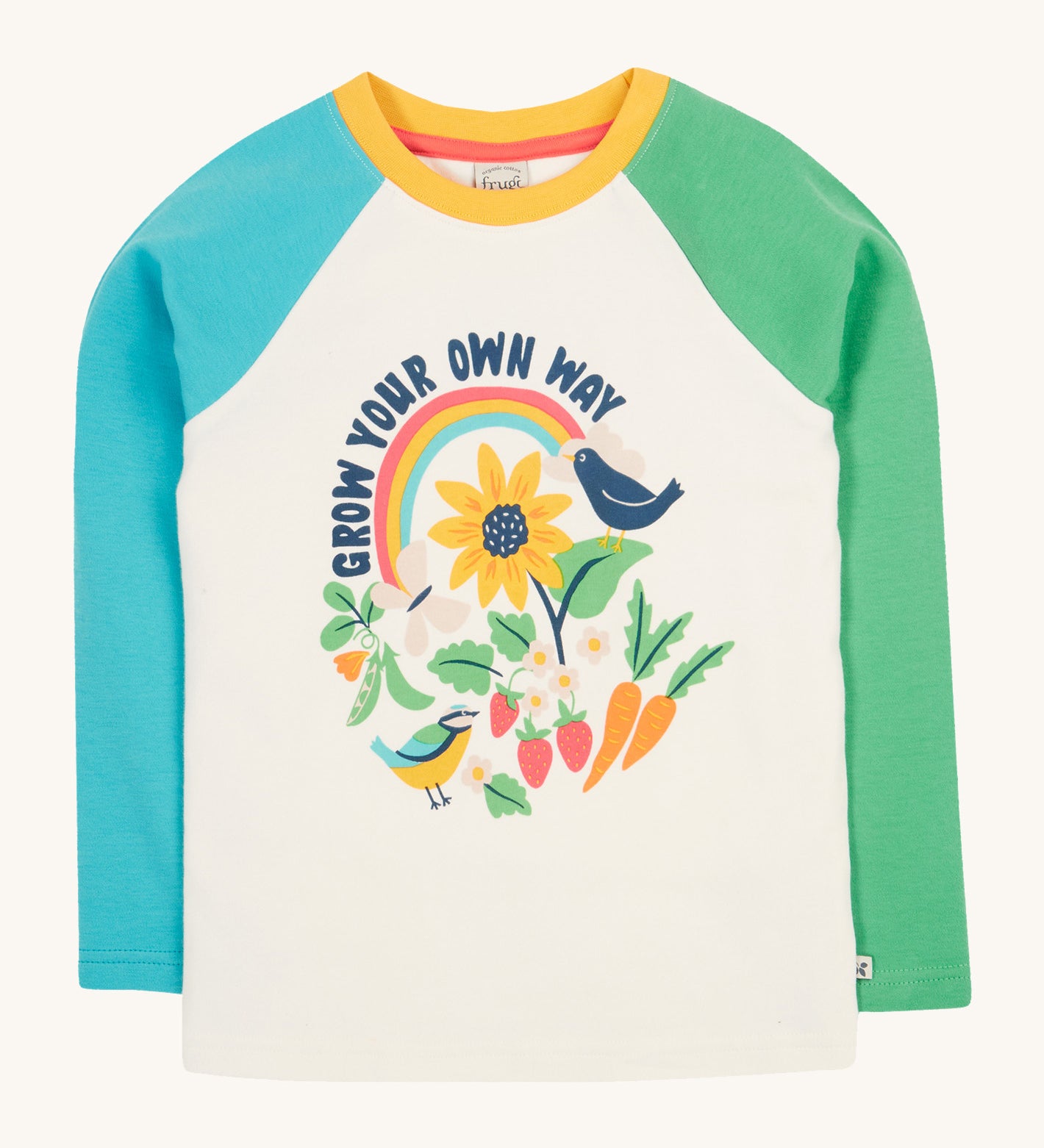 Frugi raglan long sleeve top grow your own way design