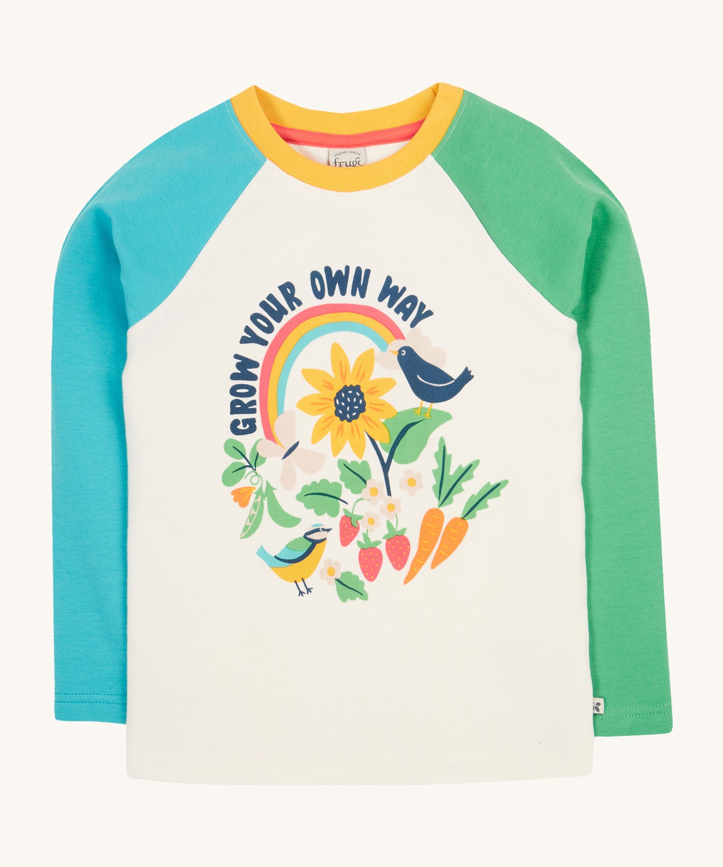 Frugi raglan long sleeve top grow your own way design