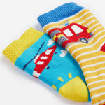 Frugi 2 pack grippy socks helicopter and fire engine cuff design