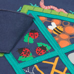 Frugi kids navy interactive short sleeve t-shirt bug hotel design front window detail