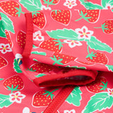 Frugi pink rain jacket strawberry pals cuff detail.