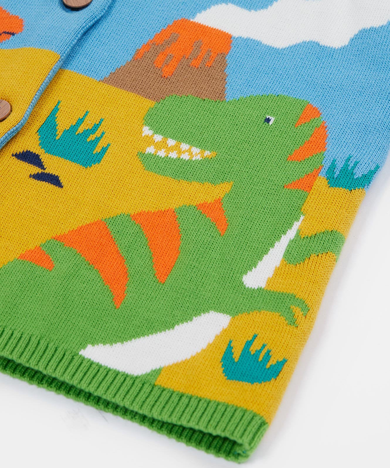 Frugi blue knitted cardigan dino print detail